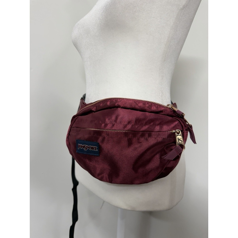 JANSPORT Cherry Wine Satin Fifth Avenue Fanny Pack Rose Gold Zipper Vacation